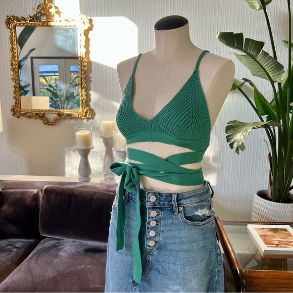 For Love and Lemons Joan Knit Cami Top Green Medium - Picture 6 of 8